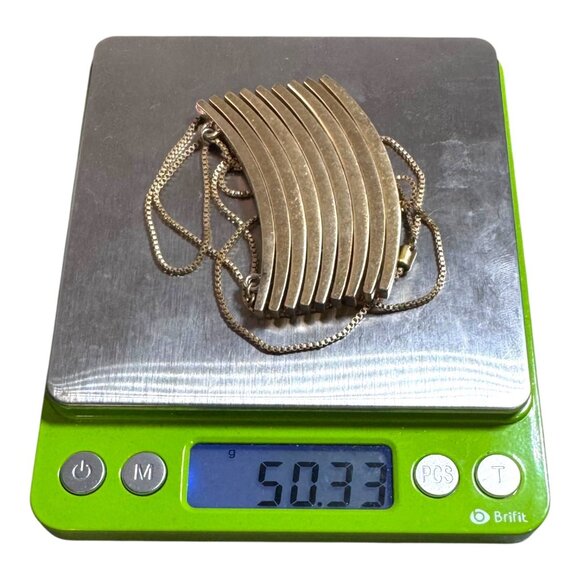 Necklace Gold Tone Double Strand Curved Layered Bars Adjustable Vtg Modern MCM - Picture 4 of 7